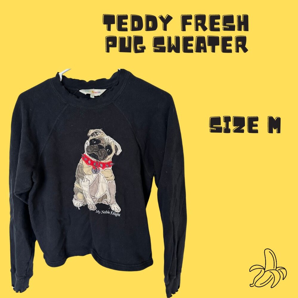 🟡 Teddy Fresh "My Noble Knight" Pug Sweater | Black | Size M 🟡
